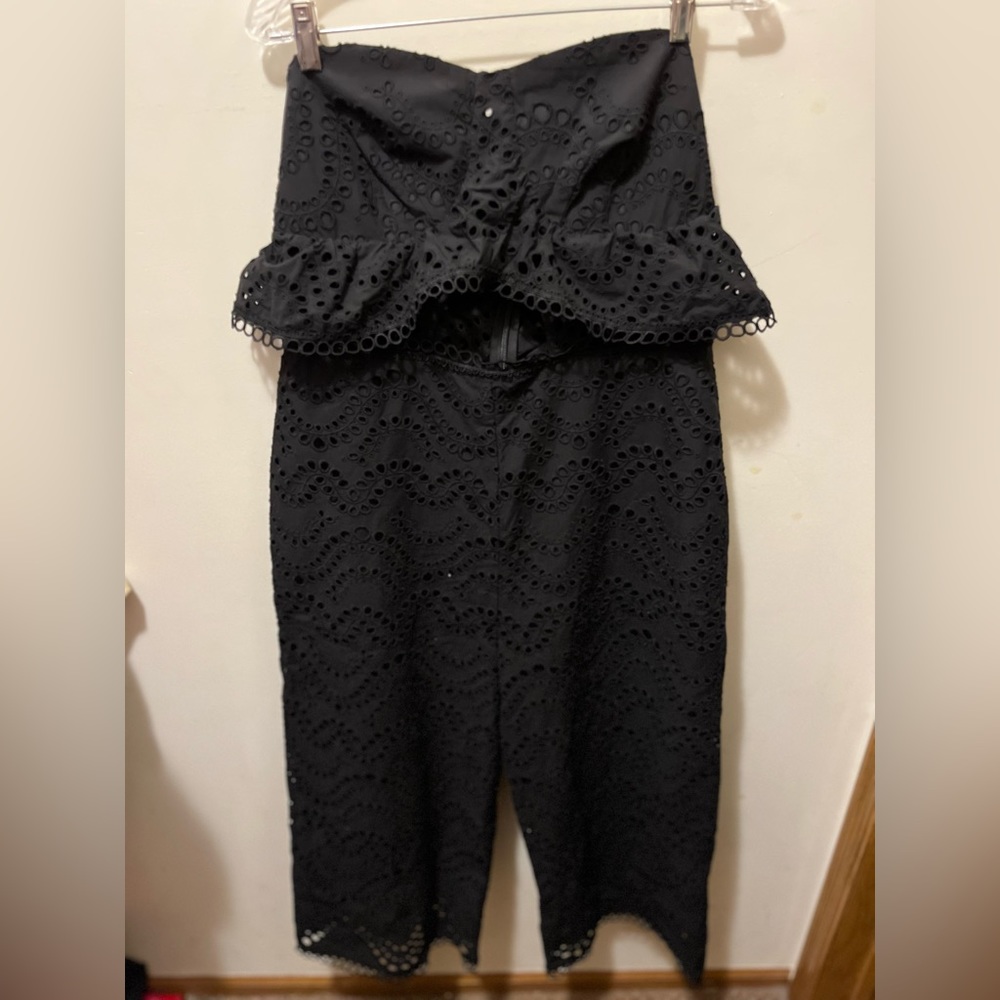 Topshop Black Broderie Anglaise Jumpsuit Sz 12 - Picture 2 of 10